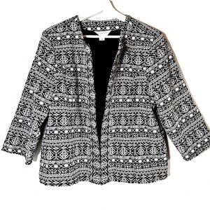 Christopher & Banks Tapestry Lined Open Jacket P/XL Black White